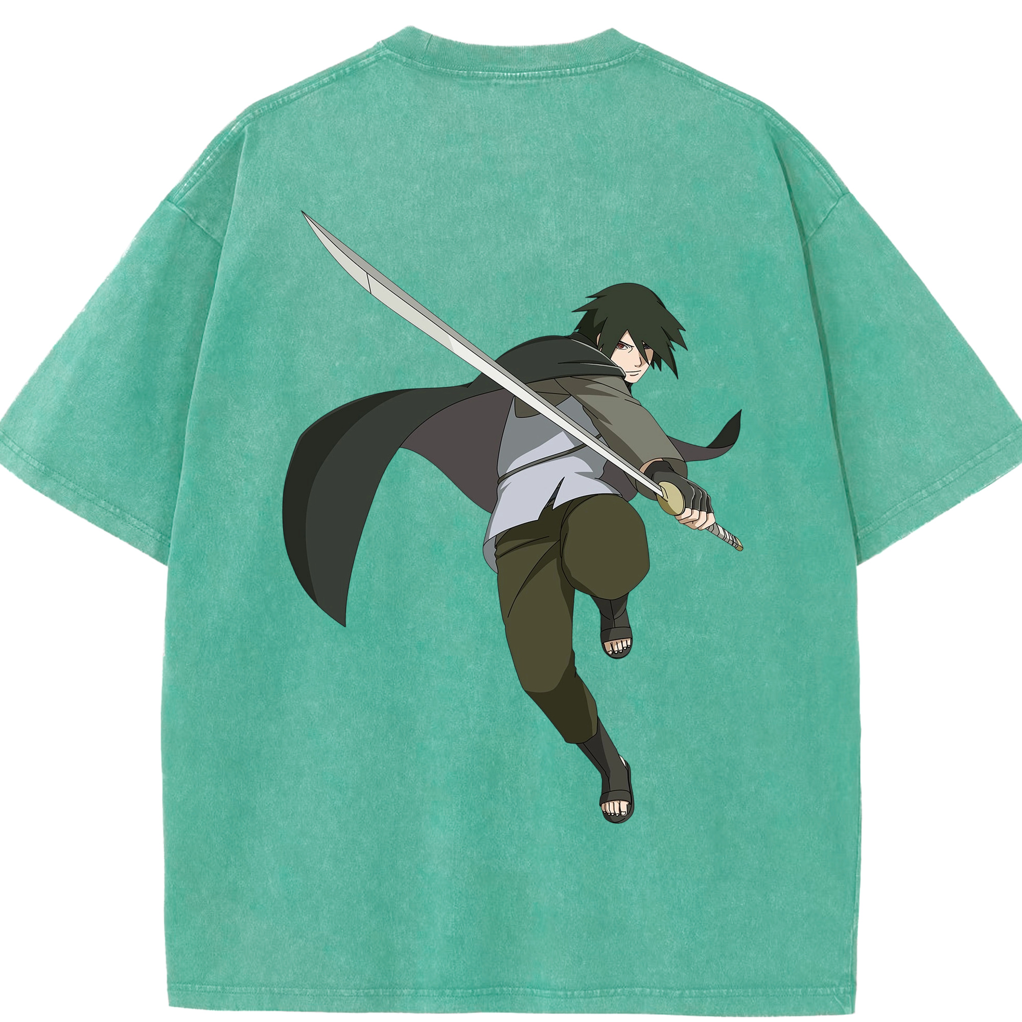 （画像用） NARUTO -ナルト- うちは サスケ Uchiha Sasuke 綿100% ヴィンテージ風 半袖Tシャツ（背面プリント）